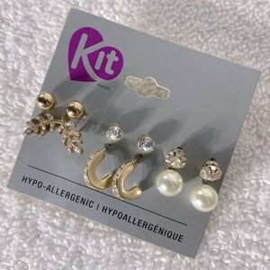 Kit Gold Tone & Faux Pearl Earring Set